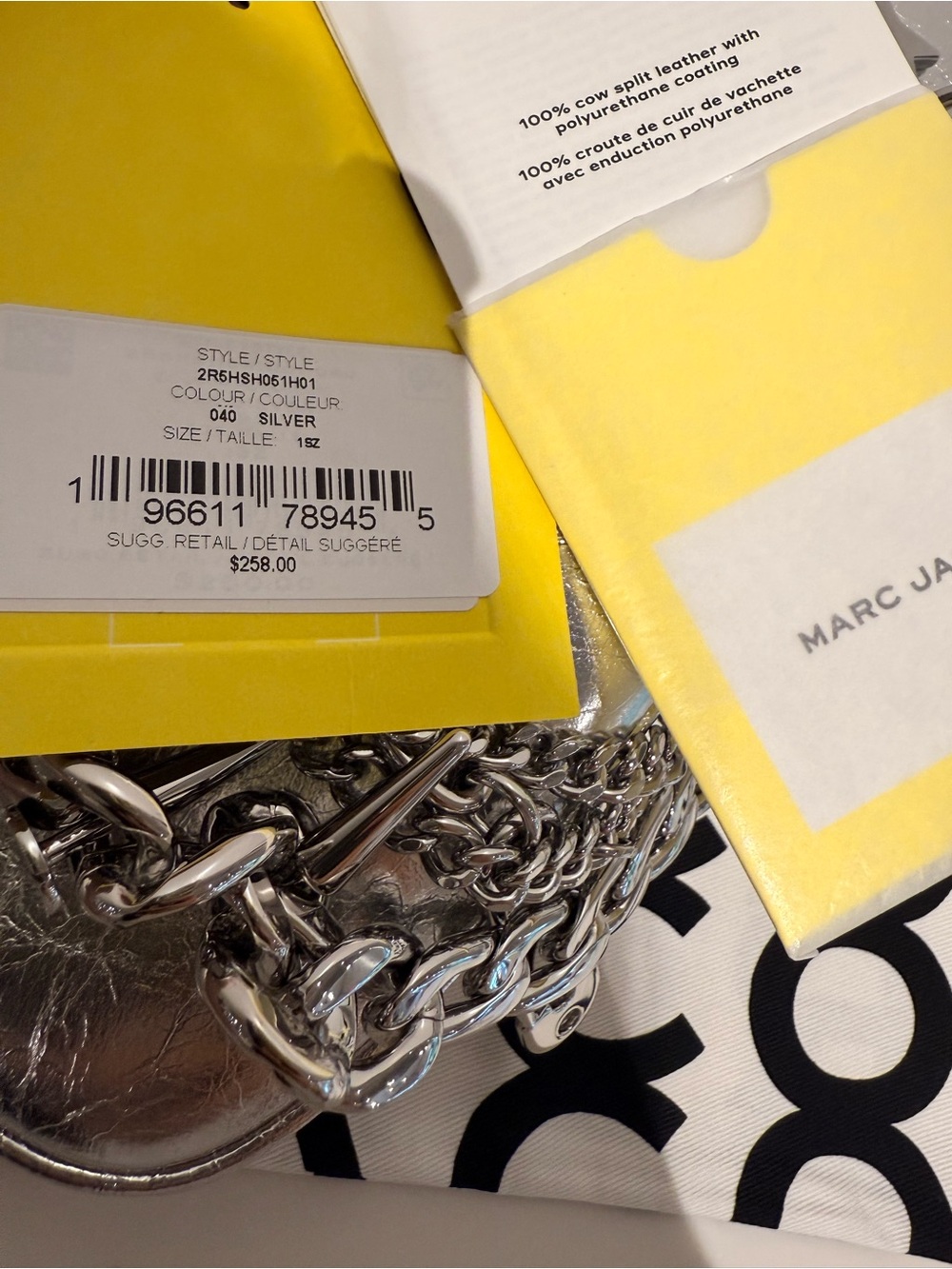 NWT Marc Jacobs crinkle shoulder bag with chain charm- silver (LAST ONE!) - Picture 10 of 10